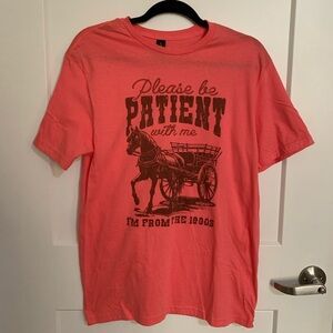 Coral “Be Patient With Me” 1900’s Funny Graphic T-Shirt Medium